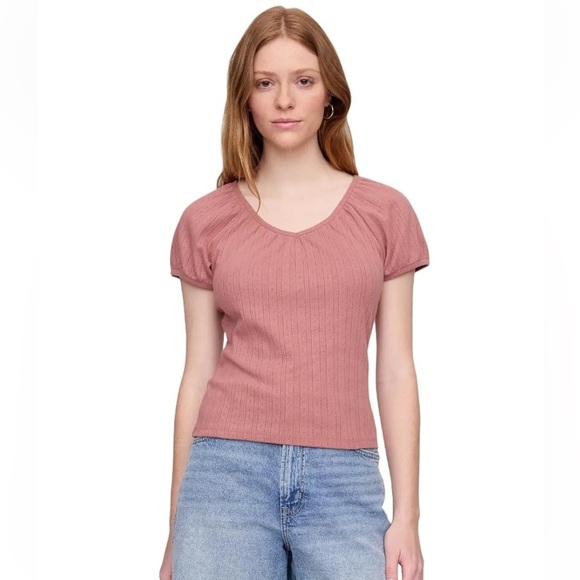 GAP Women's Pointelle V-Neck Tie Front Knit Top - Picture 2 of 9